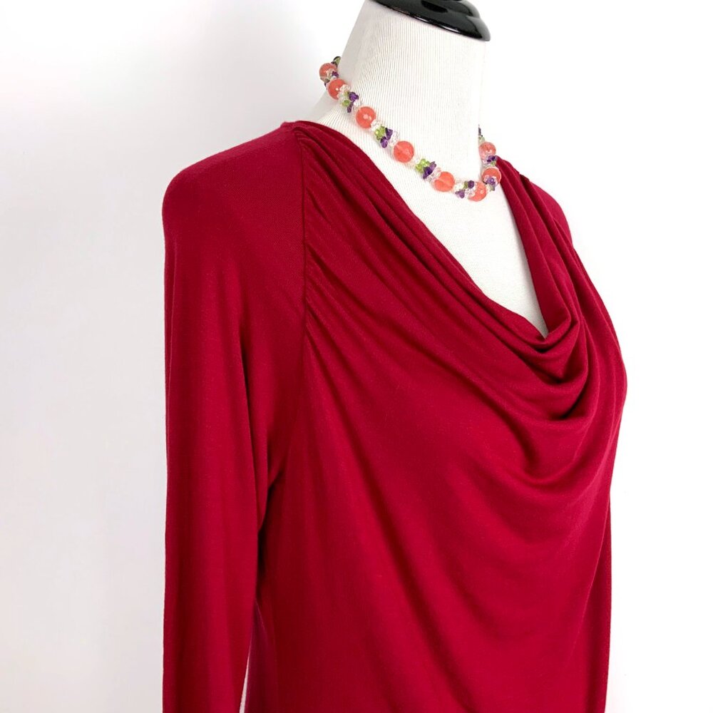 Elie Tahari Cranberry Red Cowl Neck Long Sleeve Top Blouse Career Sz L - Picture 16 of 16